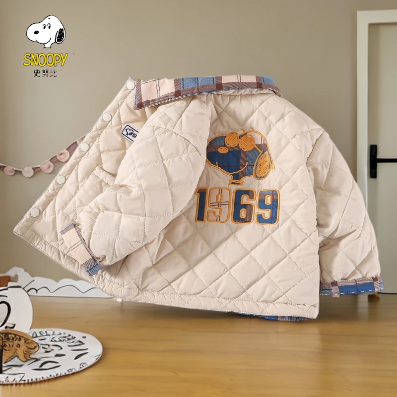 双面穿史努比男女童装秋冬新款加厚外套格子儿童夹棉保暖轻薄棉衣