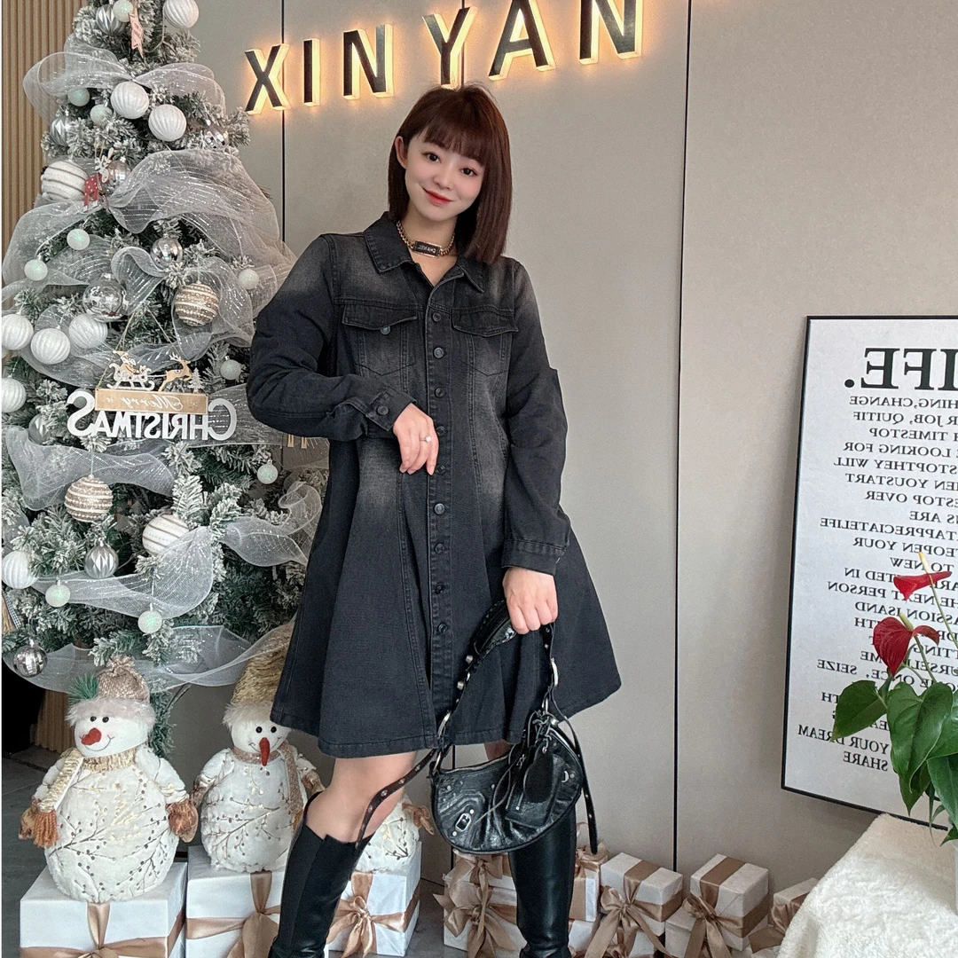 【鑫焱甄选】2025早春高级欧货水洗牛仔连衣裙收腰显瘦遮肉