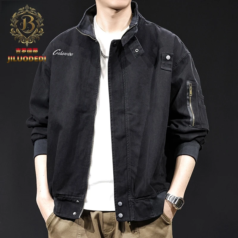 吉罗德蒂立领男宽松夹克休闲男工装风秋装外套大码百搭美式lulu风