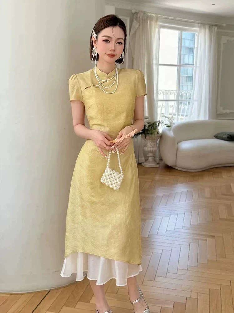 新中式改良旗袍连衣裙收腰款
