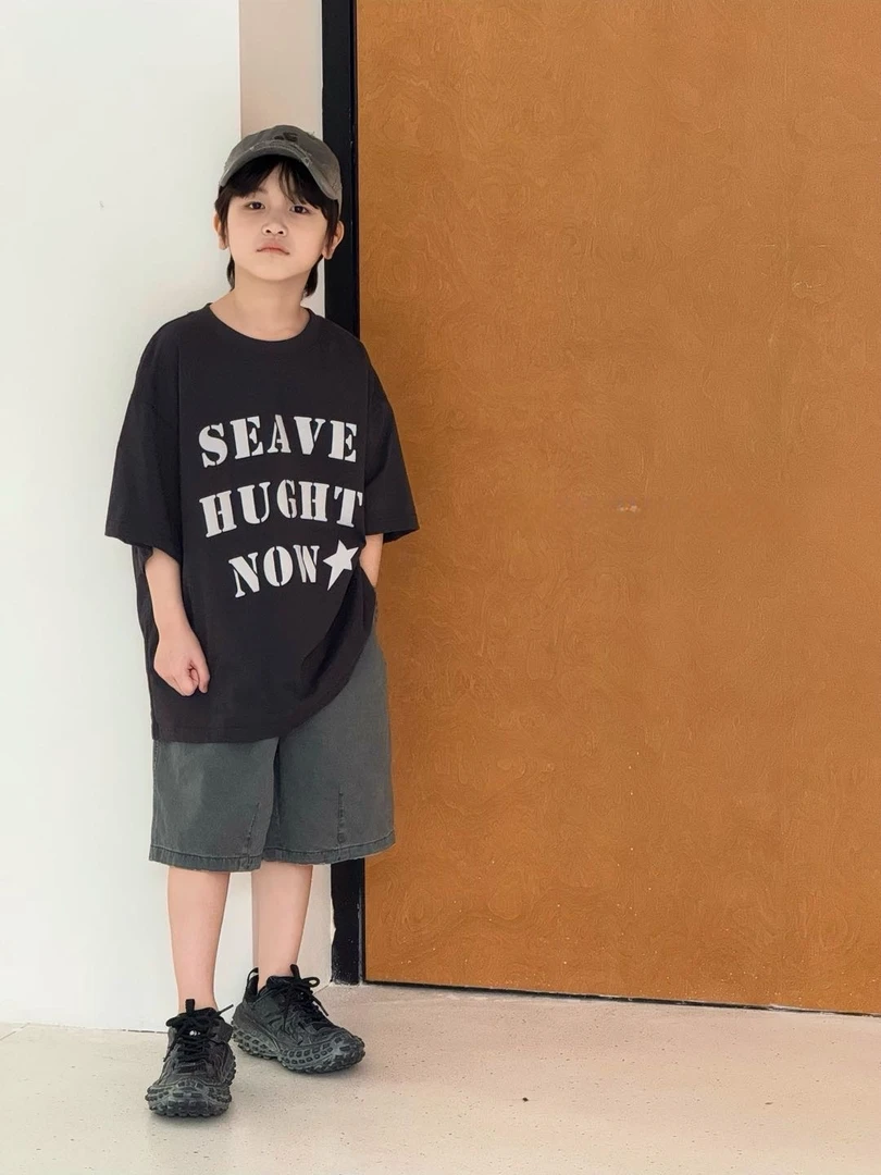 男童短袖T恤夏季新款中大童时尚两个色爆款上衣韩版潮流印花91253