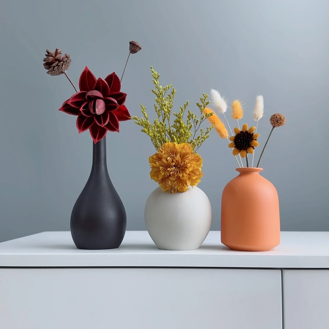 摆件陶瓷小花瓶摆件含花总高约20-30cm
