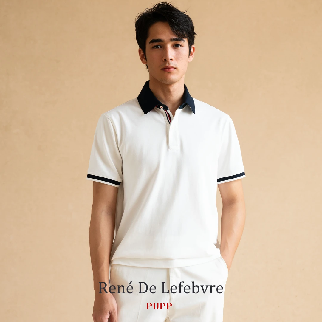 René De Lefebvre25夏季男装镶边袖口多色短袖珠地棉撞色翻领POLO