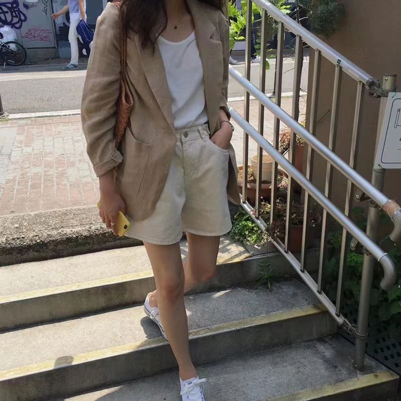 春装新款韩版大码女装网红棉麻西装外套宽松亚麻小西服