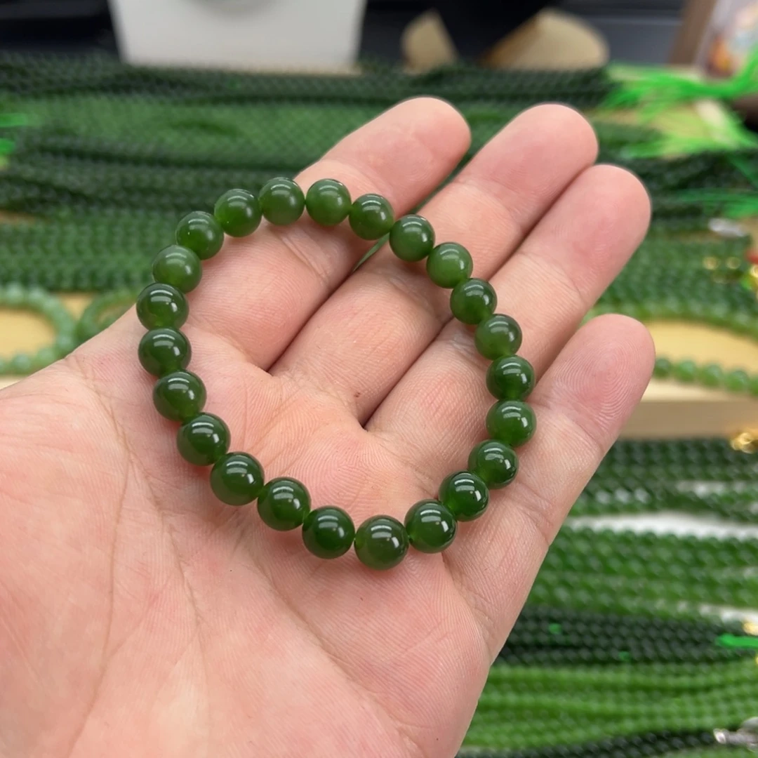 和田玉（碧玉）未镶嵌颈饰卡8 菠菜 无黑 23颗