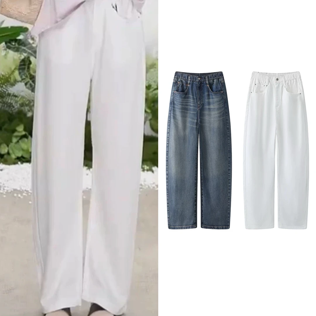 夏季新款简约直筒水洗工艺宽松版型设计香蕉牛仔裤【8144】