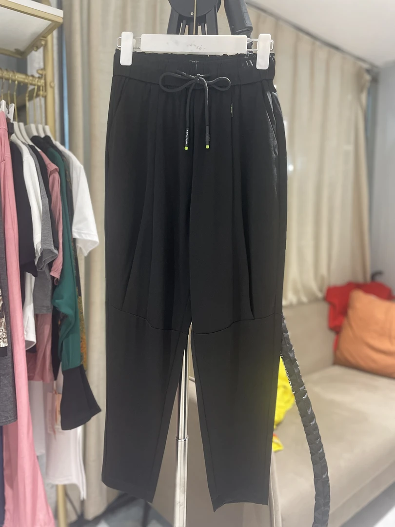 2838#抽绳款休闲裤老爹裤女显瘦时尚高腰哈伦裤百搭宽松显瘦春夏