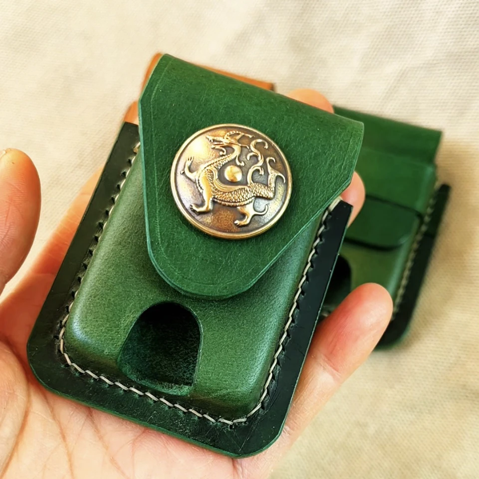 手工定制真皮打火机皮套意大利巴特肉牛皮通用防丢保护套磁扣挂腰