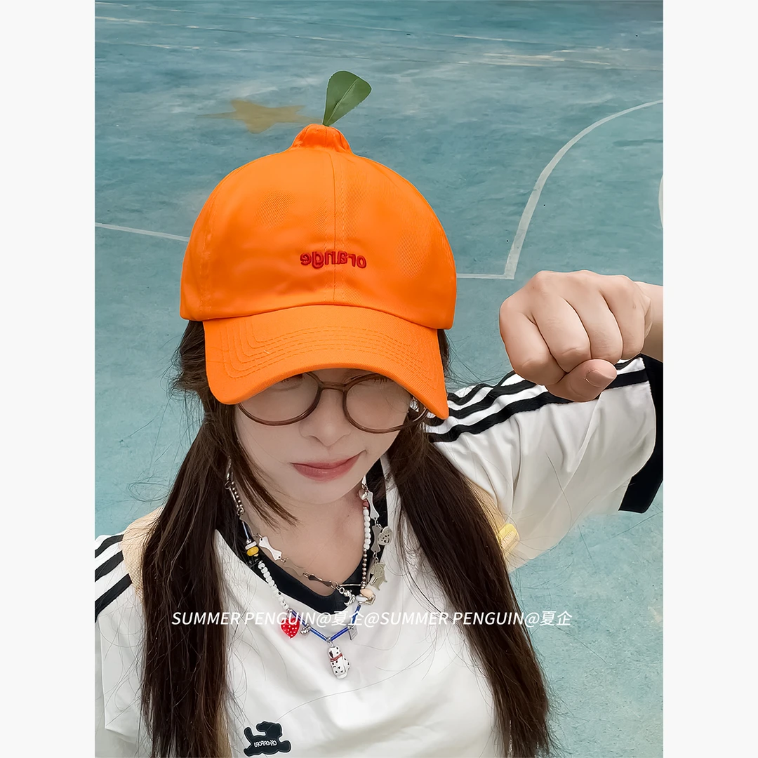 SUMMER PENGUIN夏日橘子棒球帽小众搞怪可爱丑橘宽檐显脸小棒球帽