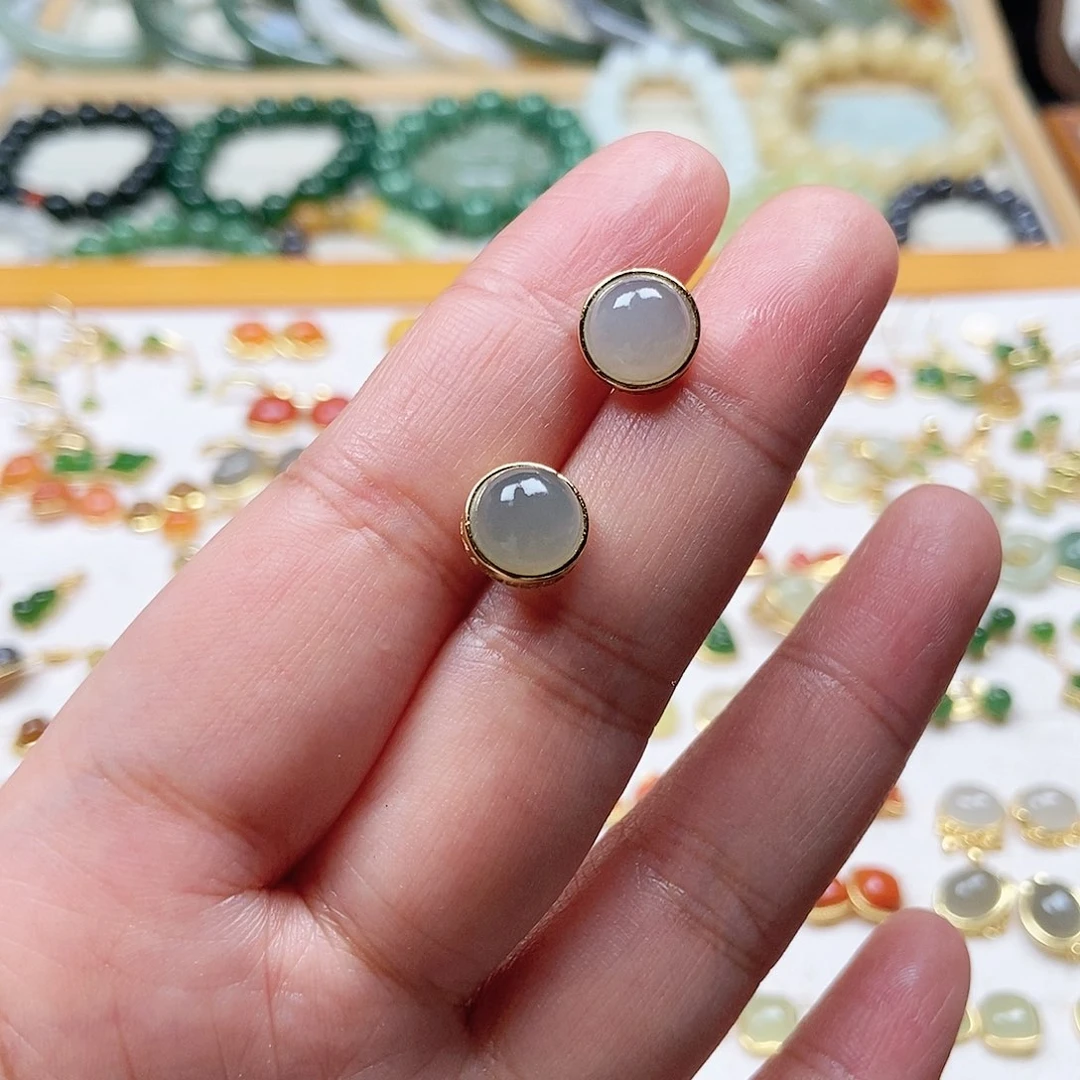 和田玉耳饰银S925镶嵌B****f