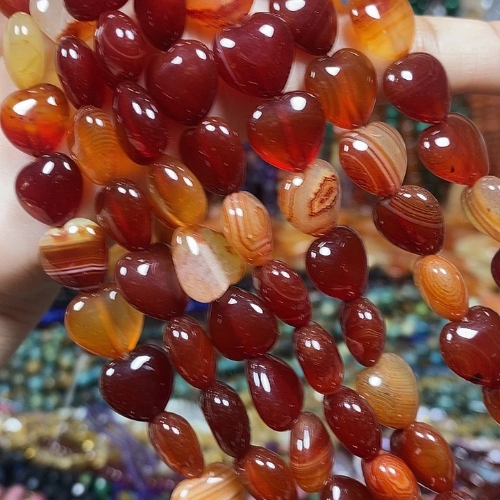 玛瑙/玉髓未镶嵌珠宝半成品缠丝玛瑙爱心卡12mm一条