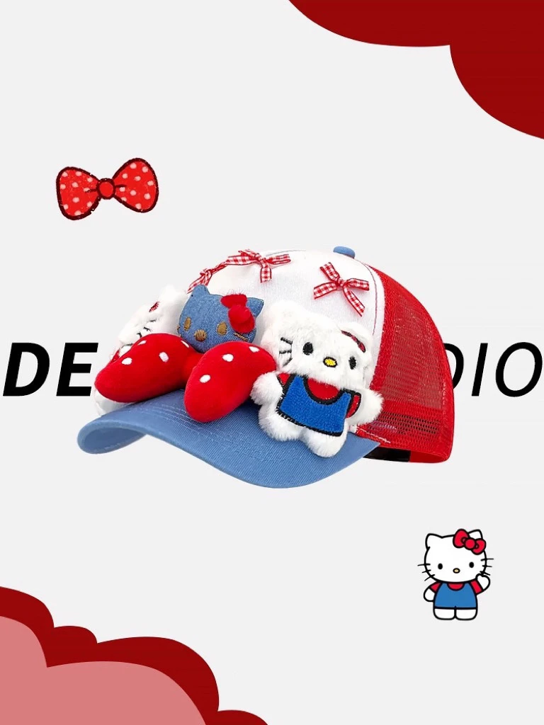 可爱Kitty猫蝴蝶结鸭舌帽子女y2k亚比风显脸小透气棒球帽2025新款