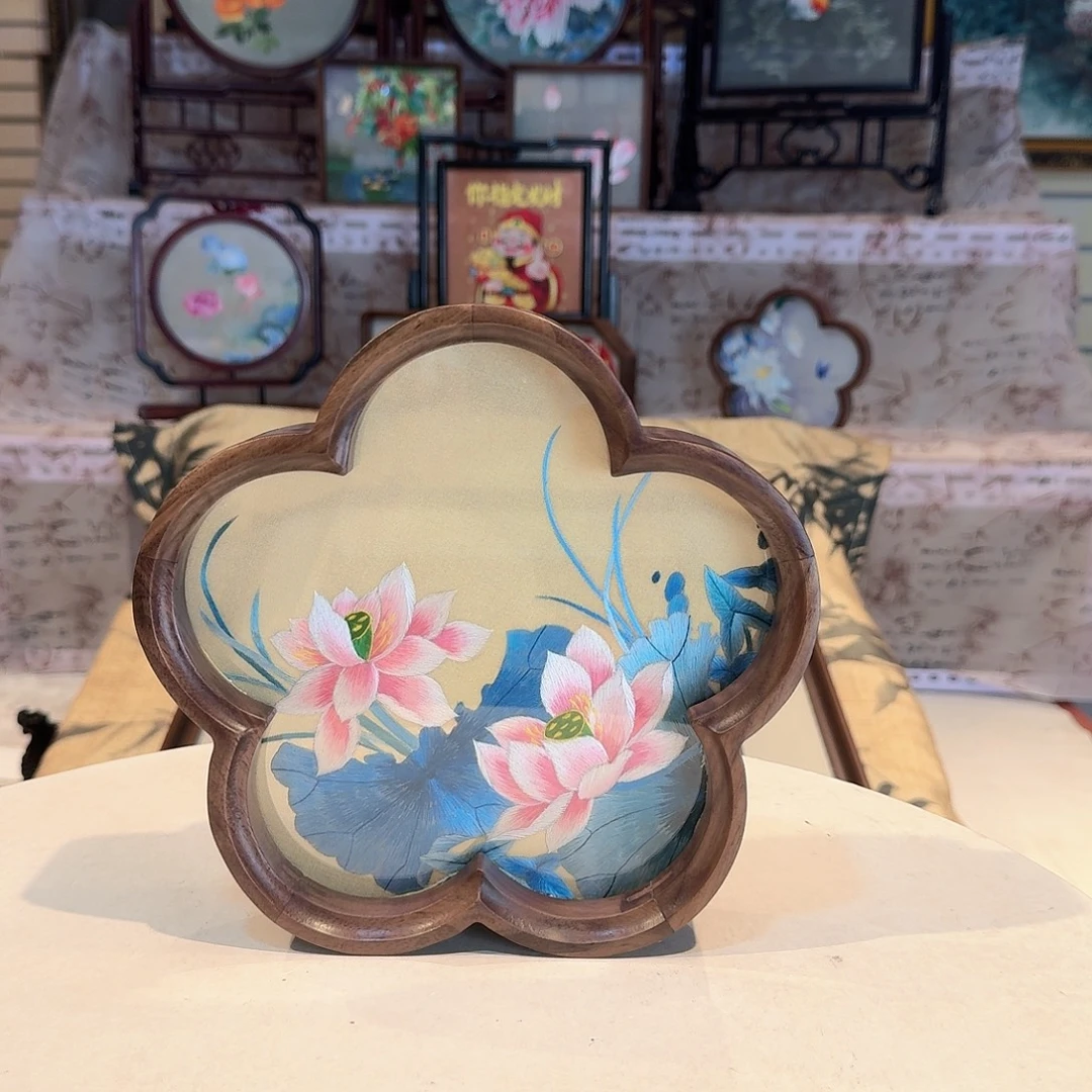 织绣苏绣摆台胡桃木手工双面