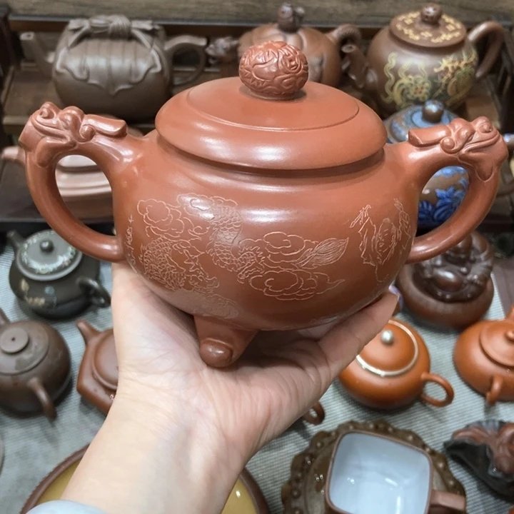 紫砂茶壶福***雕紫砂紫砂