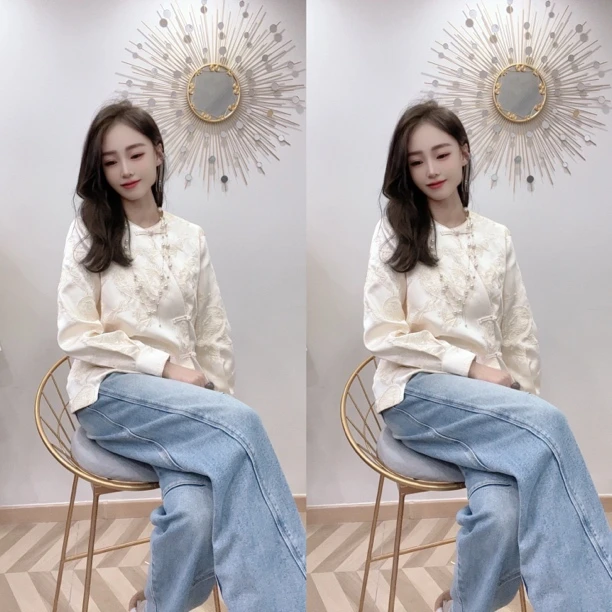 美美国风唐装刺绣气质衫