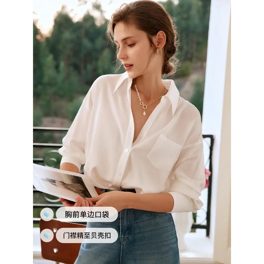 木槿芸【专业抗皱】吸湿透气女衬衣竹浆纤维欧版宽松白领衬衫MJ-103