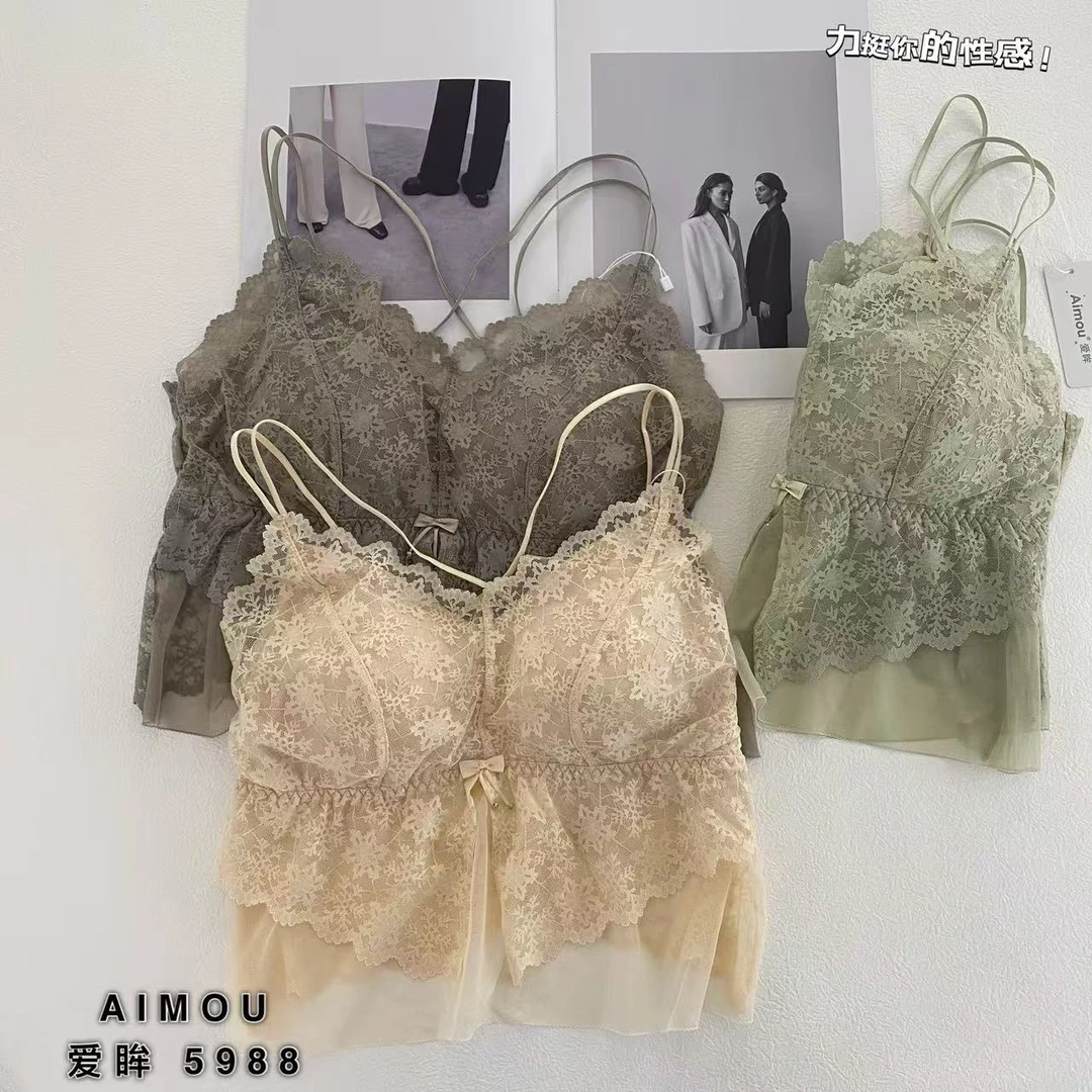女士蕾丝小胸聚拢美背内衣抹胸夏季薄款背心 5988
