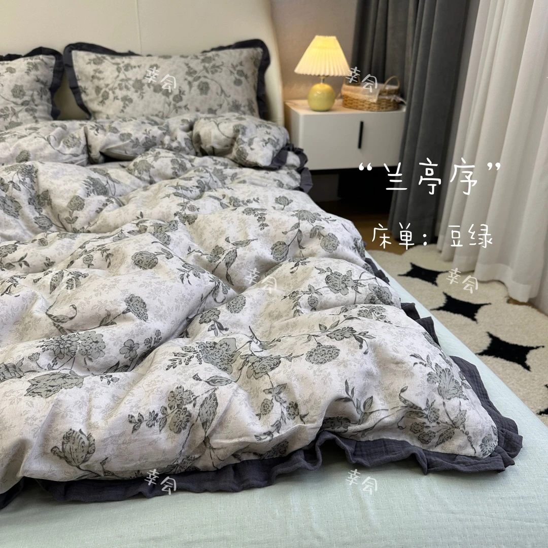 定制花边全棉双层纱套件 纯棉双层纱四件套三件套 A类母婴级