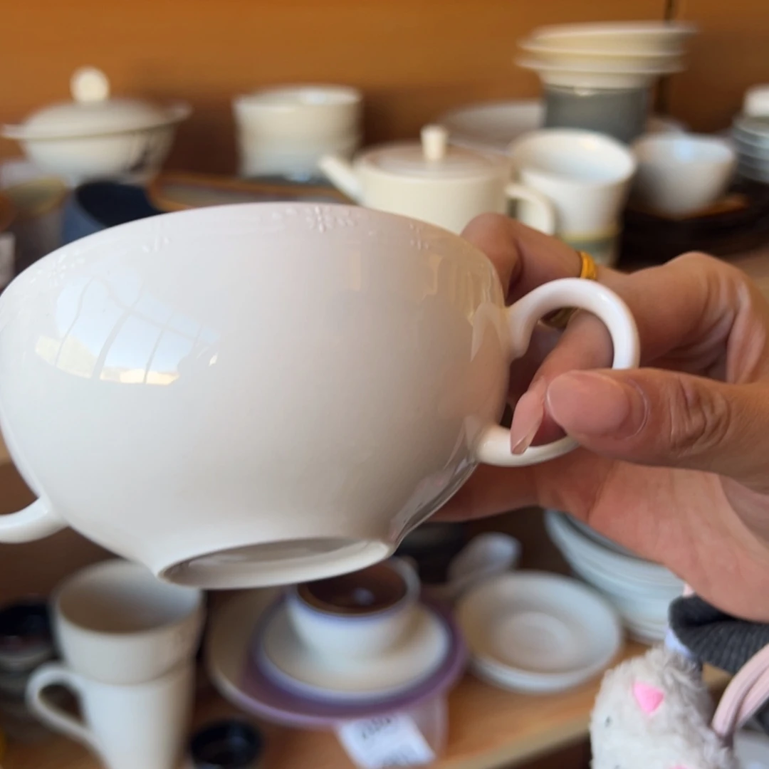 新骨瓷216瑕疵慎拍暖白花边浮雕 6寸双耳碗