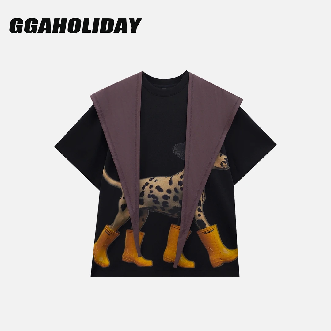 【上新】GGAHOLIDAY复古宽松时尚百搭慵懒风披肩潮流短袖T恤-153054