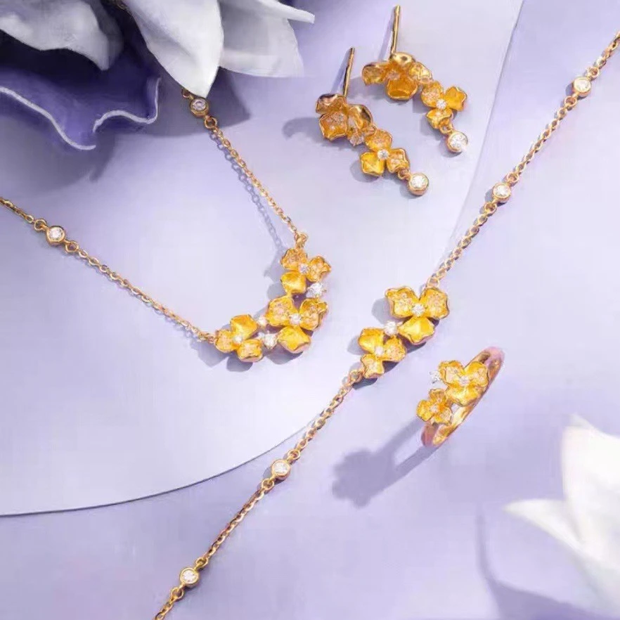 越南铜合金鸢尾花镶钻耳钉女款时尚气质百搭点钻花朵耳环耳饰批发