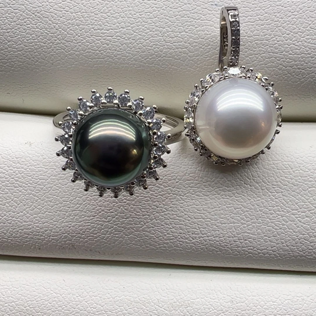 大溪地9+戒指 澳白10+吊坠海水珍珠银S925镶嵌