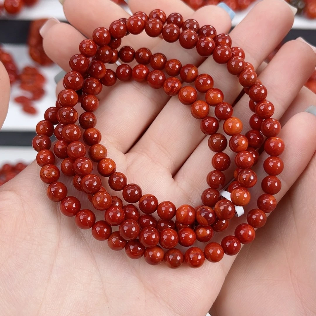 南红玛瑙未镶嵌瓦西牛血红双色5mm多圈