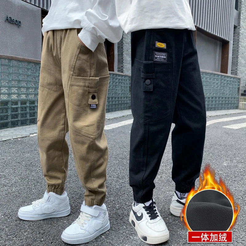 男童加绒裤子秋冬款儿童宽松帅气工装裤洋气男孩冬装休闲裤小学生
