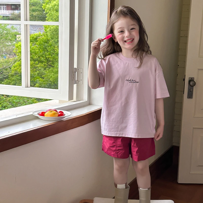 【现货清】女童舒适冰感棉短袖个性后背卡通印花字母T恤25C070