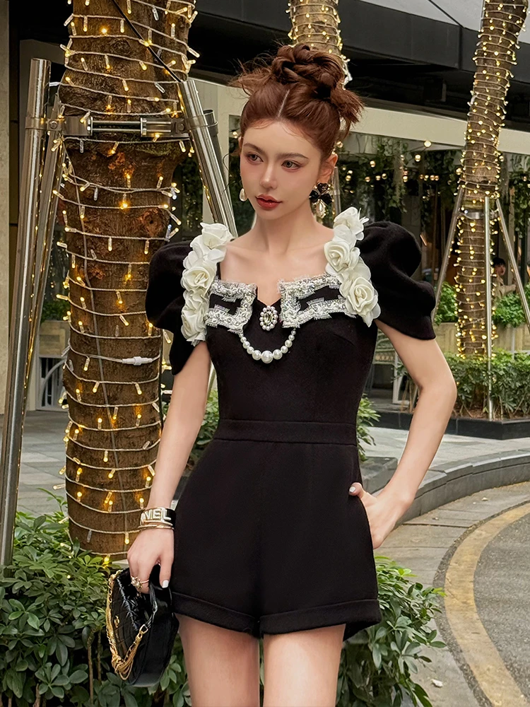 孙瑜儿【人间小赫本】法师复古手工坊系列花朵精纺羊毛连体裤MQ8182