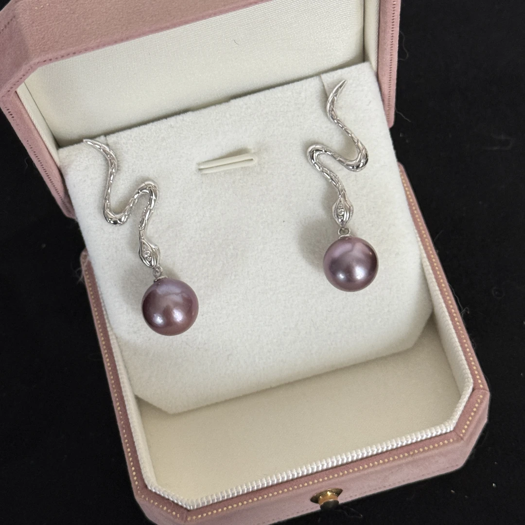 天然淡水紫珠珍珠耳钉简约大气灵蛇款s925银魅力十足设计款AB365