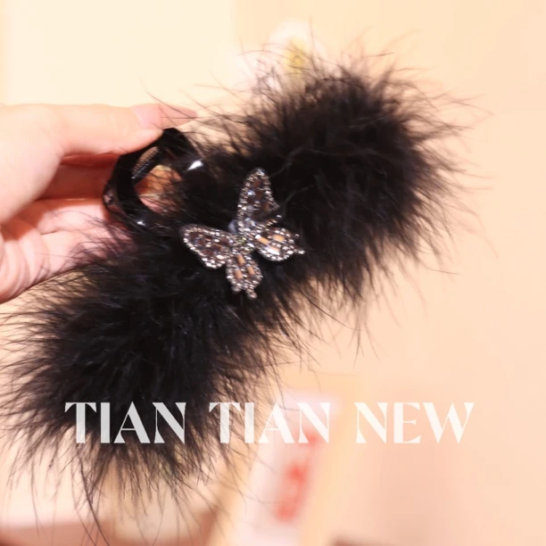 A052新款大号羽毛抓夹气质蝴蝶毛毛鲨鱼夹大号发量多盘发抓夹