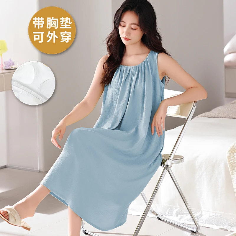 夏天性感吊带睡裙女带胸垫甜美可爱云朵棉可外穿时尚高级感家居服