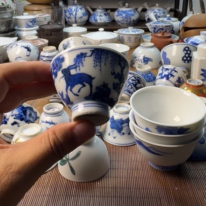 甜***白青花瓷器杯子茶具