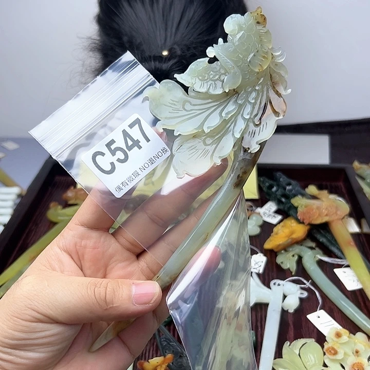 蛇纹石玉发饰合金清*风