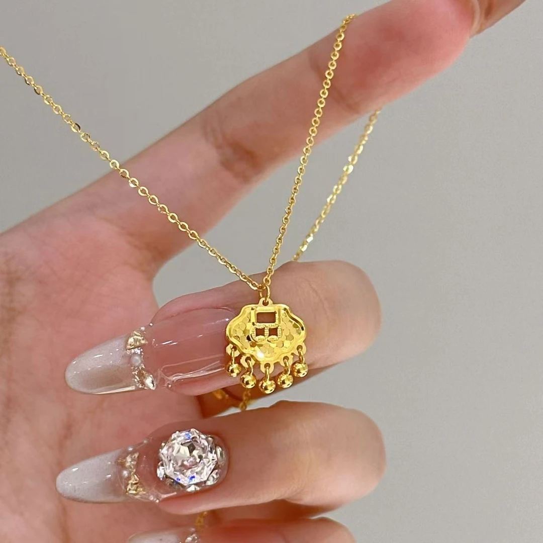 不支持七天无理由【鱼麟如意流苏锁黄金项链】足金999