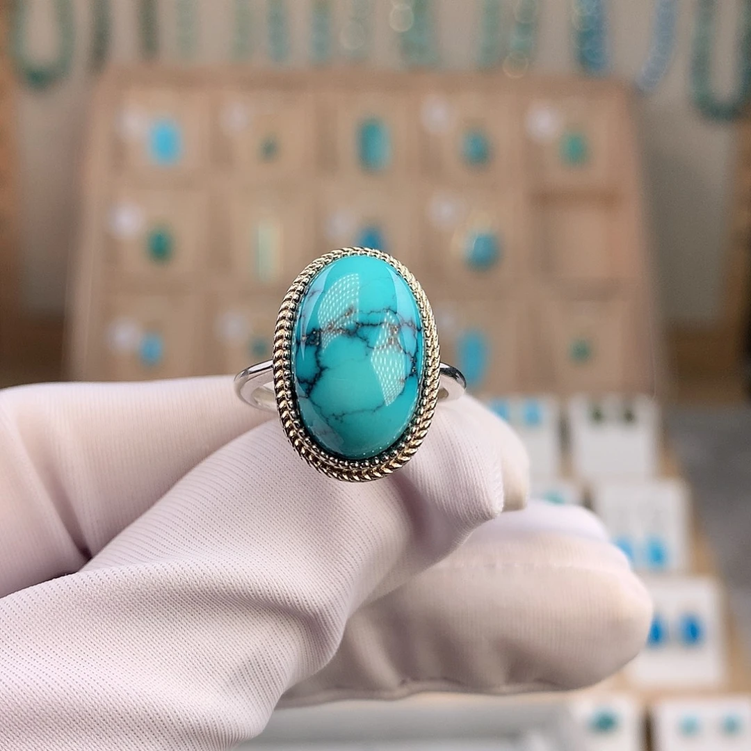 绿松石银S925镶嵌戒指