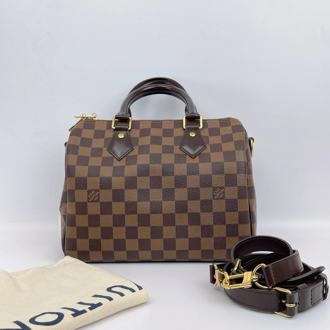 95新 LouisVuitton/路易威登 LV 棕色棋盘格speedy25底长25 B711