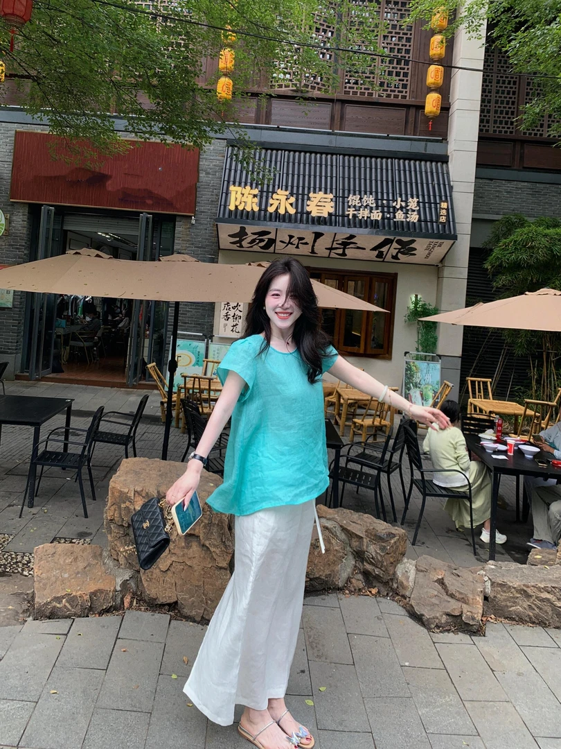 韩系温柔风正肩露背系带飞飞袖衬衫白色半身裙套装女2025夏季新款