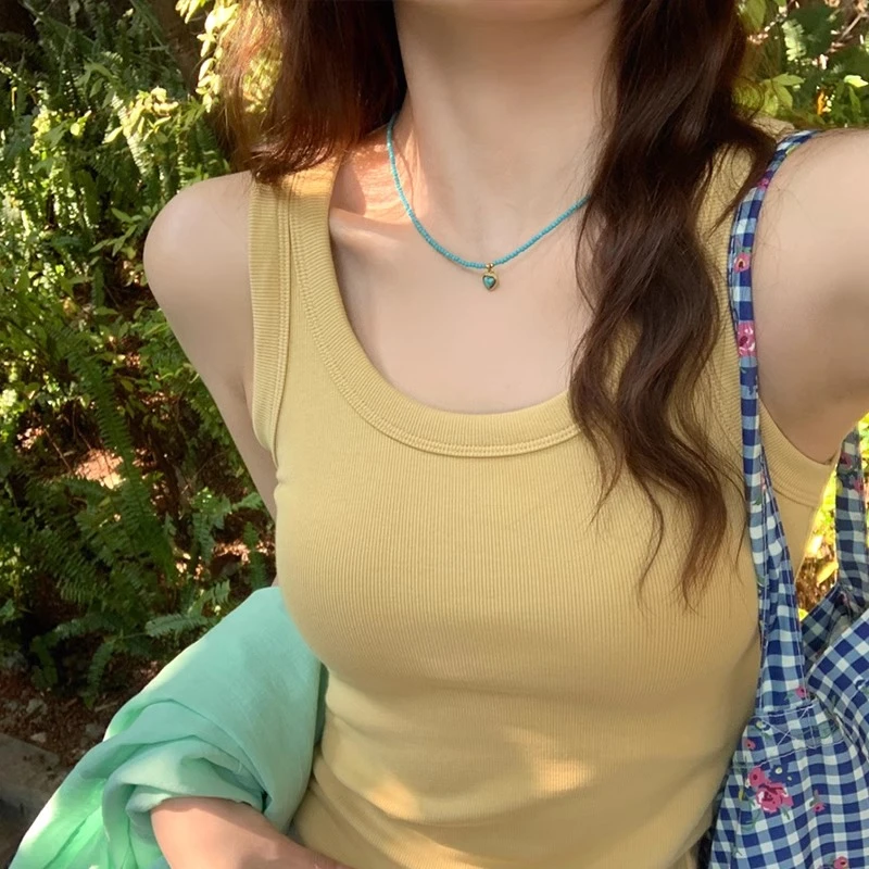 黄色工字吊带小背心女士外穿2025夏新款漂亮不带胸垫打底内搭上衣