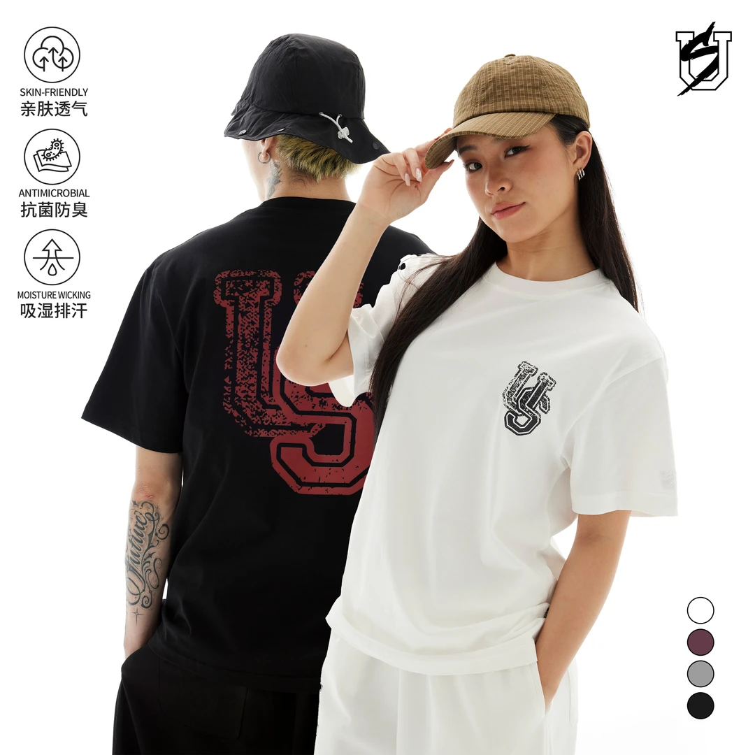 US联邦街牌复古短袖做旧印花夏圆领美式嘻哈街舞宽松上衣T恤衣服