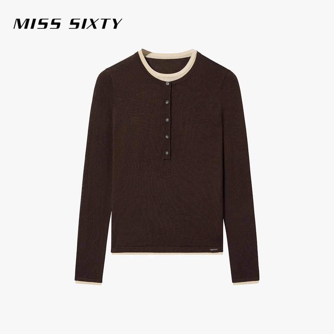 Miss Sixty桑蚕丝针织衫女圆领修身假两件三明治叠搭