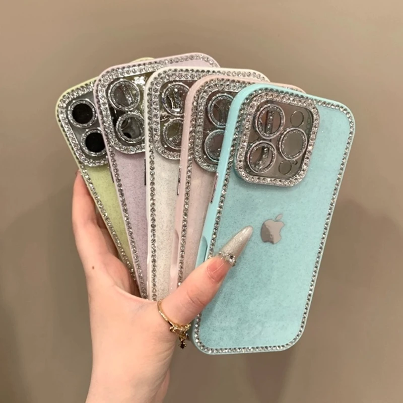 全包边镶钻闪粉适用苹果16promax手机壳15pro时尚14个性13/12网红