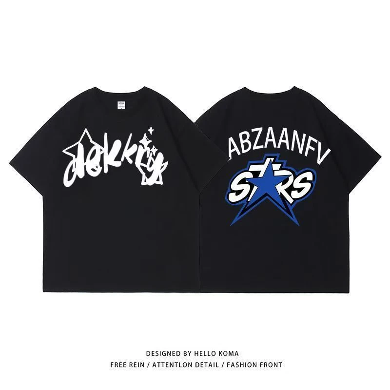 2025童装美式潮牌涂鸦字母纯棉t恤男女中大童夏季百搭宽松短袖T恤