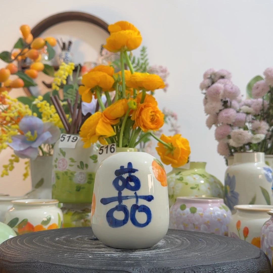 摆件景德镇手作陶瓷花瓶摆件无孔