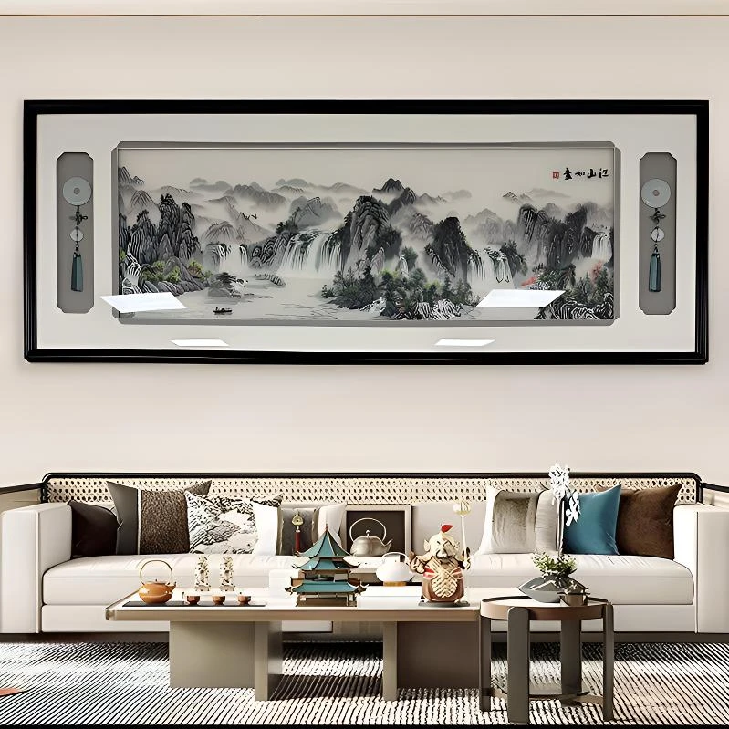 【江山如画】苏绣刺绣高端客厅沙发背景挂画