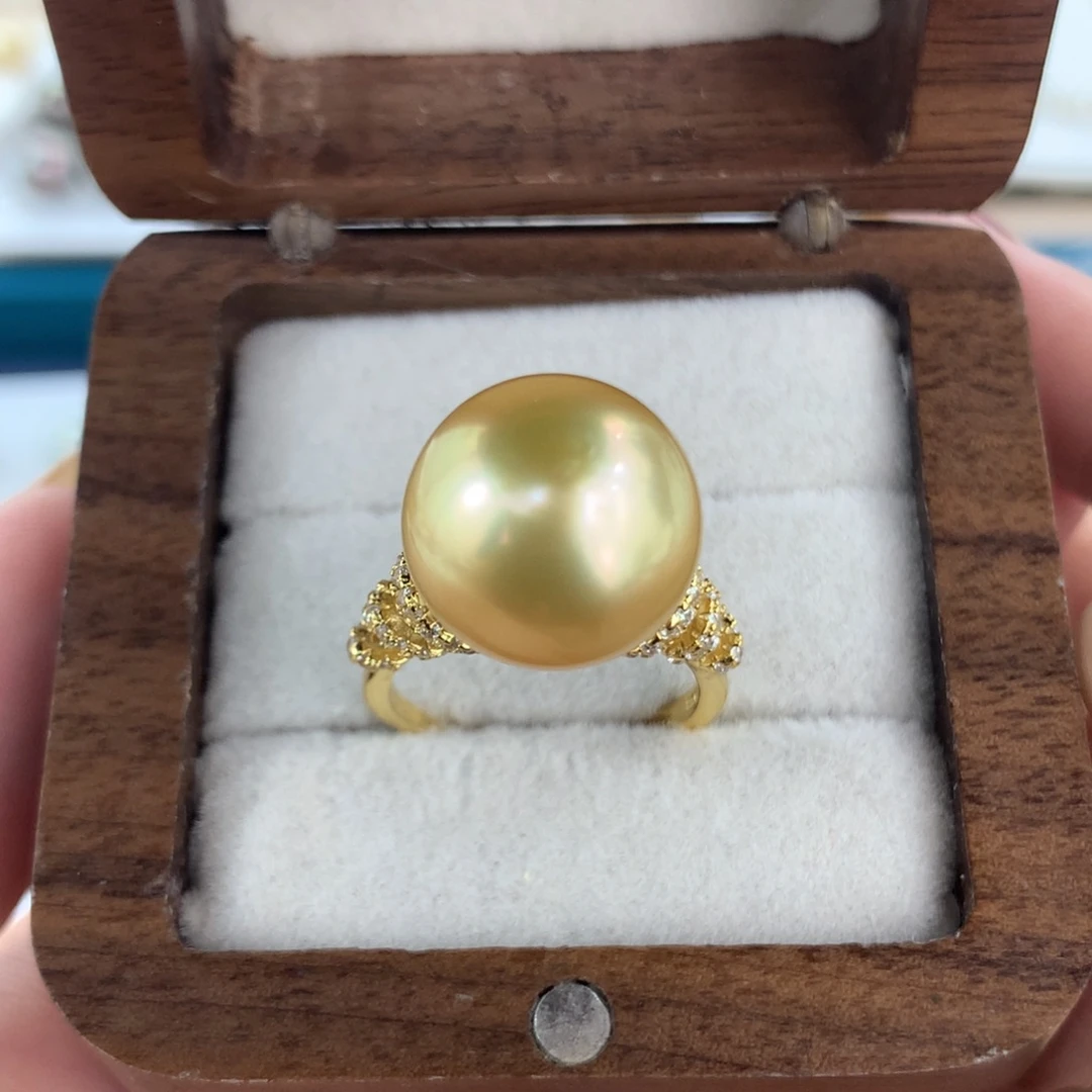 定制海水珍珠银S925镶嵌戒指/指环炫彩金珠13.3mm