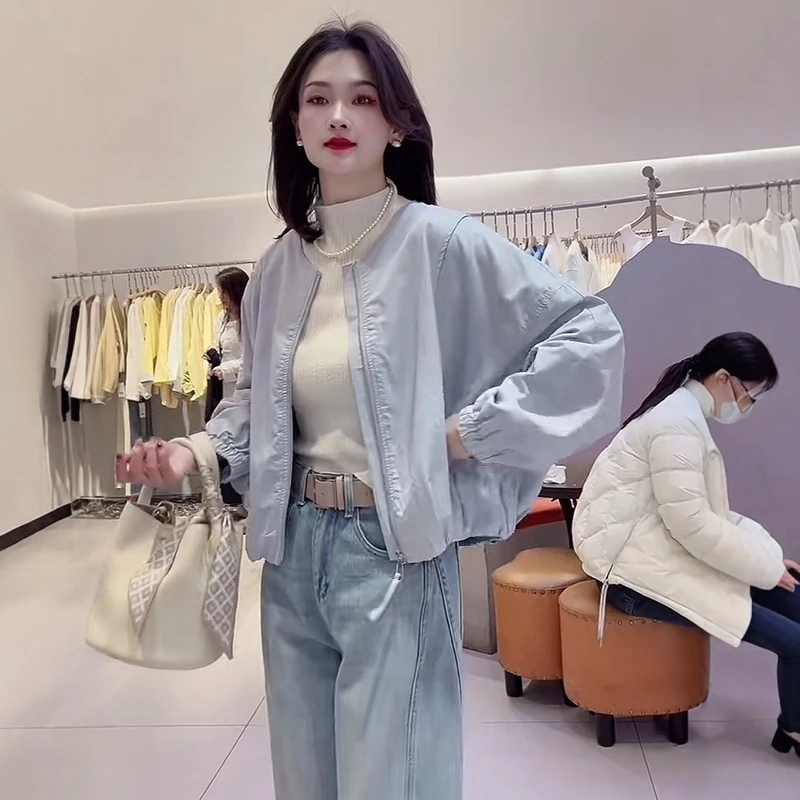 爆款设计感圆领棒球服短款外套女2025春新款宽松休闲洋气夹克上衣