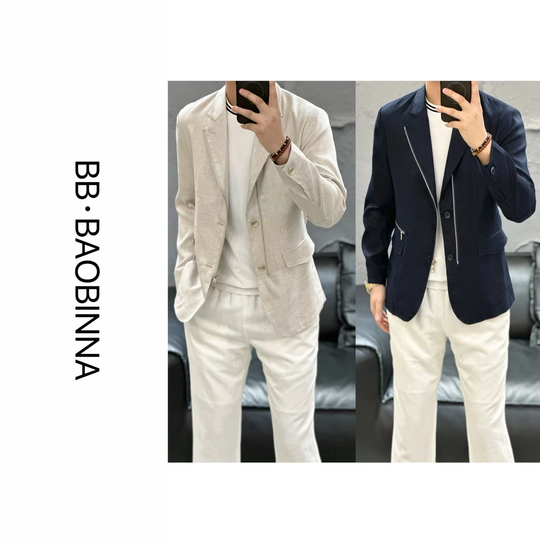 小野· 男装 | 男士亚麻混纺结构工艺（拉链）修身西服6011