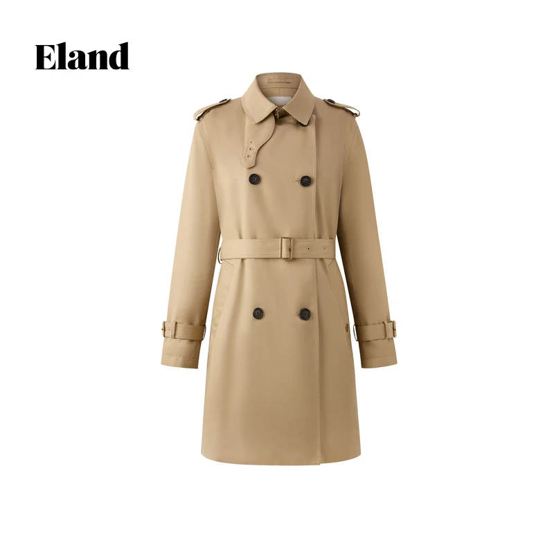 Eland衣恋经典时尚风衣女双排扣宽松休闲外套EEJTF49M02